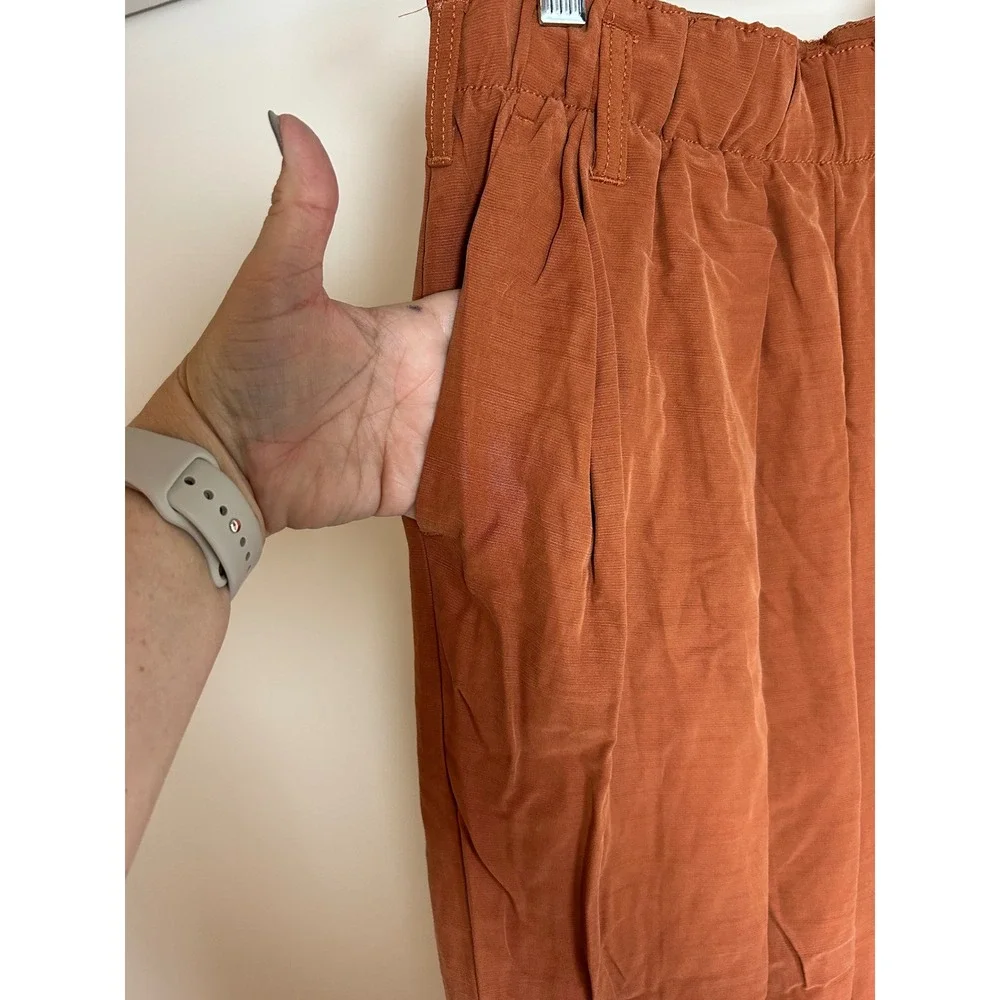 Free People Nothing to Say High Waisted Wide Leg Cropped trousers Rust Orange XS